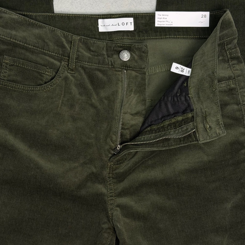LOFT Corduroy Pants Womens 28/6 Olive Green The Skinny High Rise Stretch NWT - Picture 3 of 16